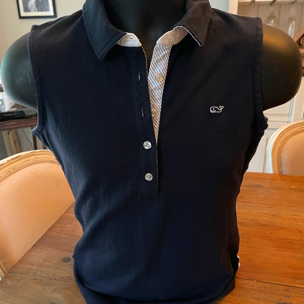 Vineyard Vines Navy Sleeveless Polo with White Whale Logo